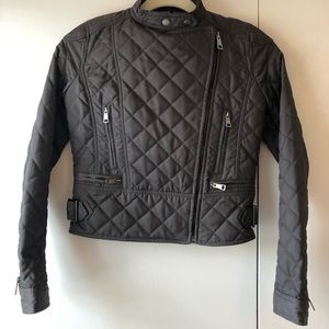 Authentic Burberry Girls’ quilted moto jacket.